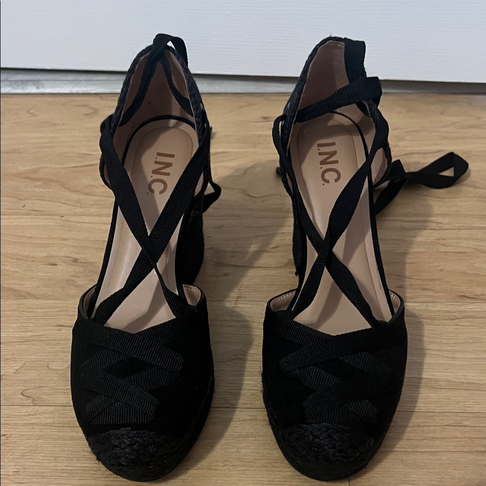 INC International Concepts Women's Black Lace-Up Espadrilles